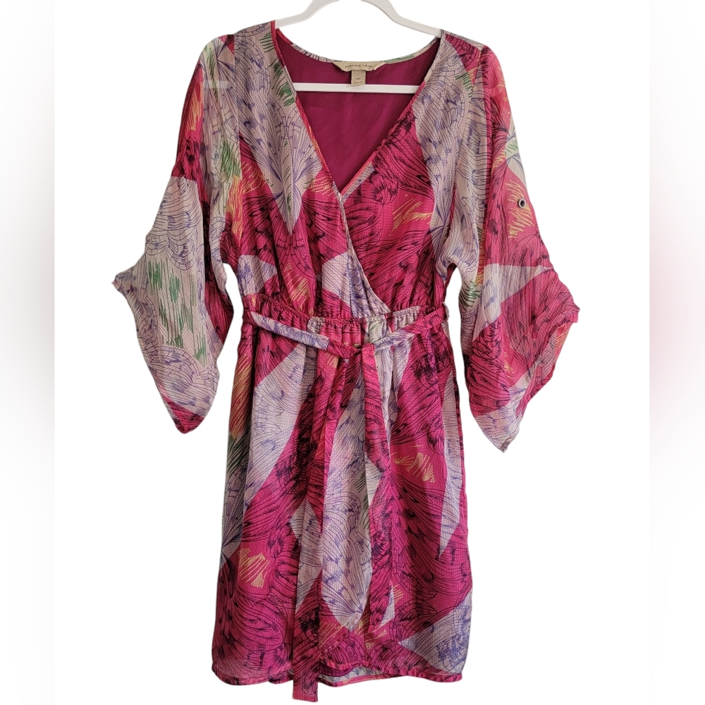Presley Skye 100% Silk Sheer Faux Wrap Kimono‎ Cover Up Nightdress Mini Dress XS